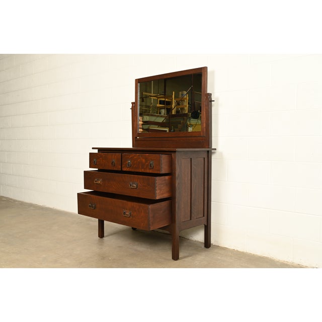 Stickley Brothers Antique Mission Oak Arts & Crafts Dresser With Mirror, Circa 1910 For Sale In South Bend - Image 6 of 17