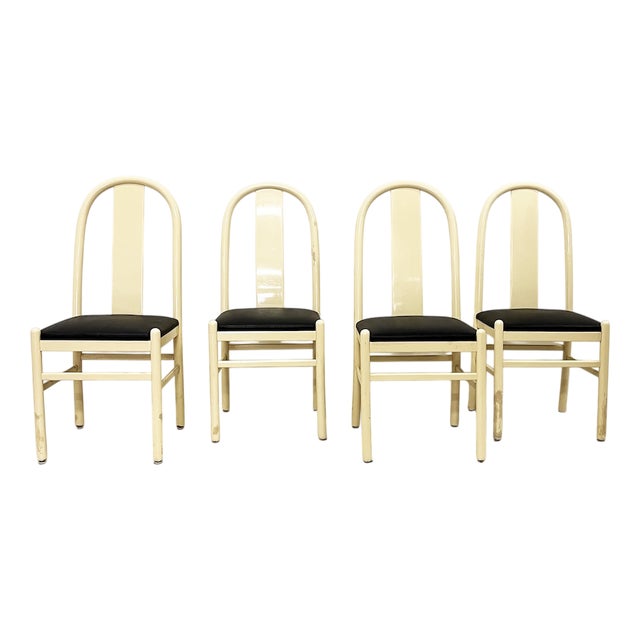 Lacquered Wooden Chairs, 1980s, Set of 4 For Sale