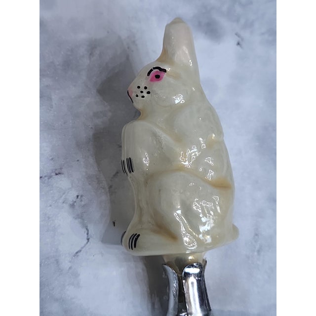 Vintage Midcentury hand painted glass rabbit clip. Can be used for Easter or Christmas holiday tree ornament.