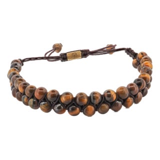 Tiger's Eye Stone Two Row Beaded Woven Bracelet For Sale
