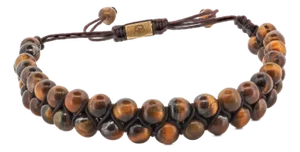 Tiger's Eye Stone Two Row Beaded Woven Bracelet
