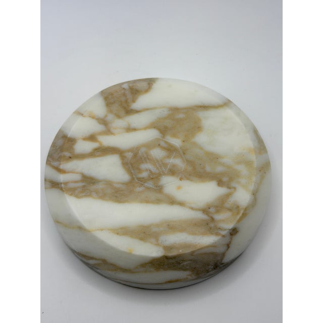 Contemporary Waterworks Round Veined Marble Soap Dish For Sale - Image 3 of 6