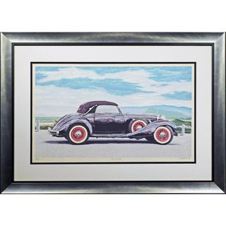 1980s Dallas John "Mercedes 540k" Signed Numbered Serigraph Art Antique Car Framed For Sale