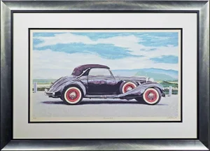 1980s Dallas John "Mercedes 540k" Signed Numbered Serigraph Art Antique Car Framed