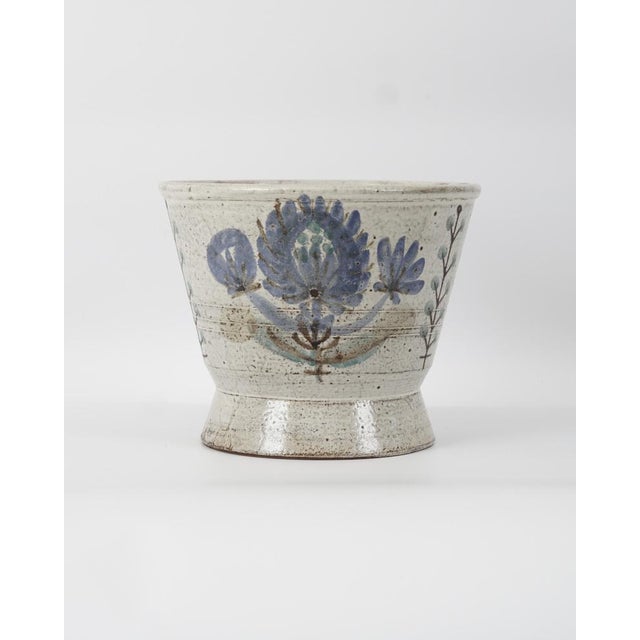 Ceramic plant pot by Gustave Reynaud for his Le Murier studio in Vallauris. 1960s. Hand-painted, glazed, made of chamotte...