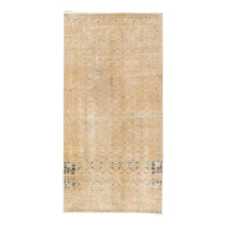 1960s Vintage Distressed Handmade Geometric Beige Wool Runner For Sale