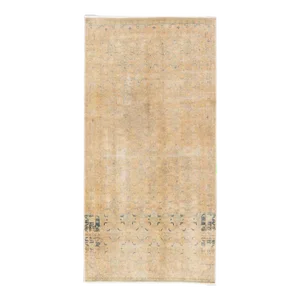1960s Vintage Distressed Handmade Geometric Beige Wool Runner