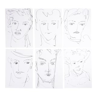 Vintage Quick Portrait Sketches Drawings - Set of 6 For Sale