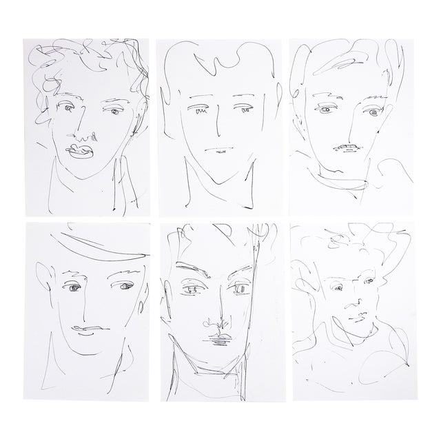 Vintage Quick Portrait Sketches Drawings - Set of 6 For Sale