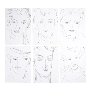 Vintage Quick Portrait Sketches Drawings - Set of 6