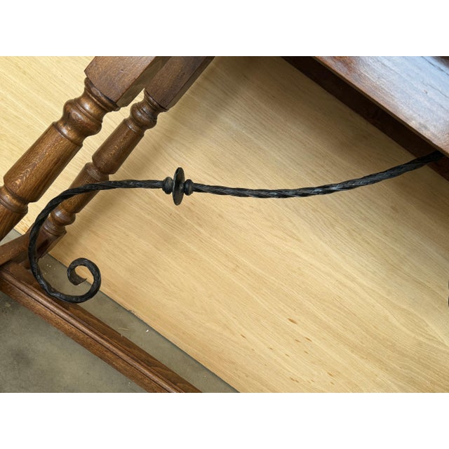 20th Century Spanish Console Fold Out Farm Table with Wood Stretcher For Sale - Image 12 of 18