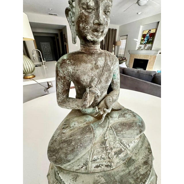 Metal Asian Burmese Gandhara Style Patinated Bronze Seated Buddha For Sale - Image 7 of 12
