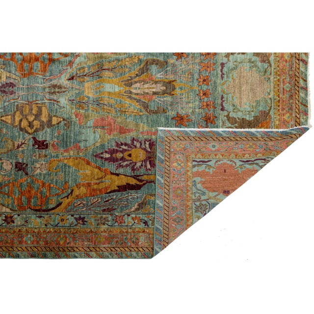 Persian Modern Bidjar-Style Wool Rug Hand-Knotted in Blue With Persian-Inspired Design For Sale - Image 3 of 10