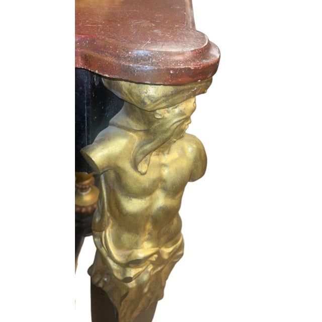 Black Pair of Early 19th Century Italian Gilt Bronze Mounted Ebonized Console Tables For Sale - Image 8 of 10
