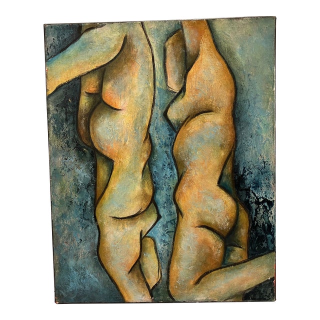 1980s Cubist Nude Painting in the Style of Modigliani For Sale