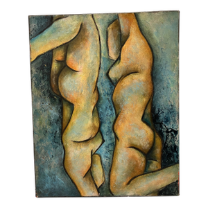 1980s Cubist Nude Painting in the Style of Modigliani