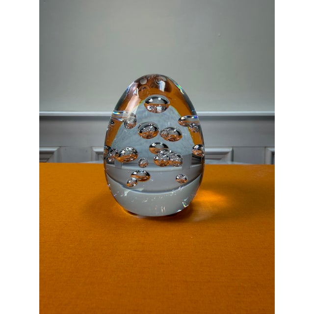 Mid-Century Modern Vintage Cristal De Sèvres Controlled Bubble Glass Egg Paperweight For Sale - Image 3 of 6