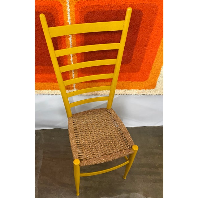 Italian 1960s Gio Ponti Style Single Woven Seat Ladder Back Chair For Sale - Image 3 of 12