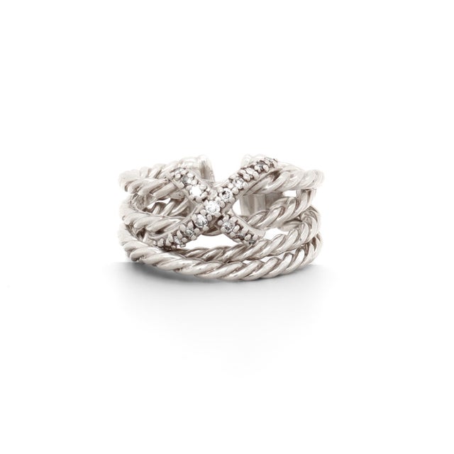 Mid 20th Century David Yurman Sterling Silver & Diamond Crossover X Ring For Sale - Image 5 of 15