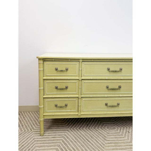 Hollywood Regency Late 20th Century Henry Link Bali Hai 9 Drawer Dresser Green W/ Mirror Regency Vintage For Sale - Image 3 of 18