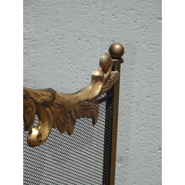 Vintage French Country Metal & Mesh Gold Fireplace Screen For Sale - Image 12 of 15