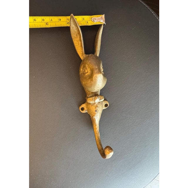Pair of Fun Vintage Slightly Patinated Brass Mr. Rabbit Playboy Style Bunny Coat Hooks 6.75"x 2" For Sale - Image 9 of 9