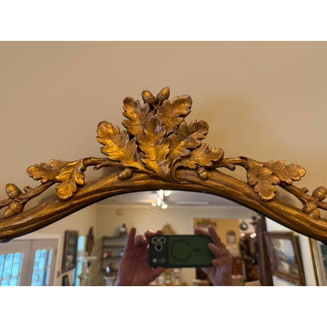 Gold 19th Century French Ornately Hand-Carved Gilded Mirror With Oak Leaf & Acorn Motif, Circa 1890 For Sale - Image 8 of 10