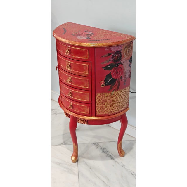 Artist Painted Stunning Jewelry Organizer Stand Armoire For Sale - Image 9 of 11