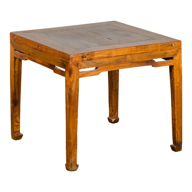 Qing Dynasty Elm Stool or Drinks Table with Horse Hoof Feet and Humpback Apron For Sale