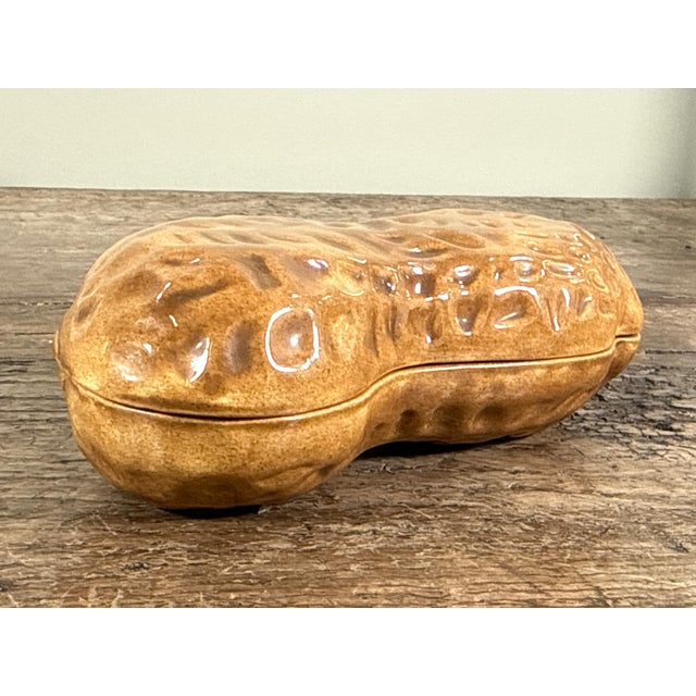 Oversized Vintage Ceramic Peanut Shaped Lidded Trinket Box For Sale - Image 4 of 6