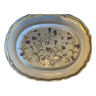Vintage Spode Campanula Y8283-F Oval Serving Platter 13" Fine Bone China Gold Trim For Sale
