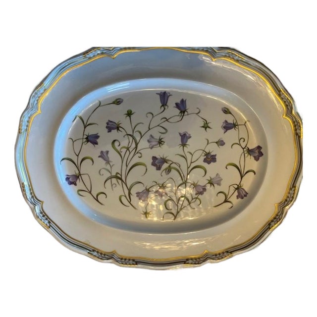 Vintage Spode Campanula Y8283-F Oval Serving Platter 13" Fine Bone China Gold Trim For Sale