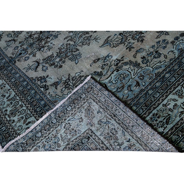 1960s Vintage Persian Blue Handmade Floral Wool Rug For Sale - Image 4 of 7