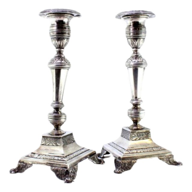 Silver Candlesticks with Turned Stems, Set of 2 For Sale