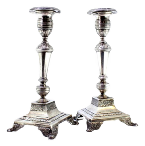 Silver Candlesticks with Turned Stems, Set of 2