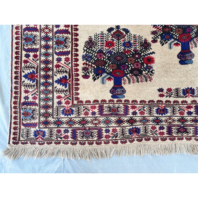 Textile Pictorial Flower Ivory Vase Design Hand-Knotted Wool Rug - 6'10" X 9'7" For Sale - Image 7 of 13