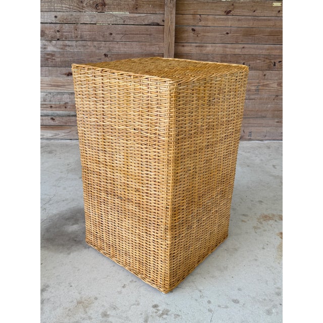 Coastal Organic Modern Rattan Braid Column Pedestal by Wicker Works For Sale - Image 9 of 12