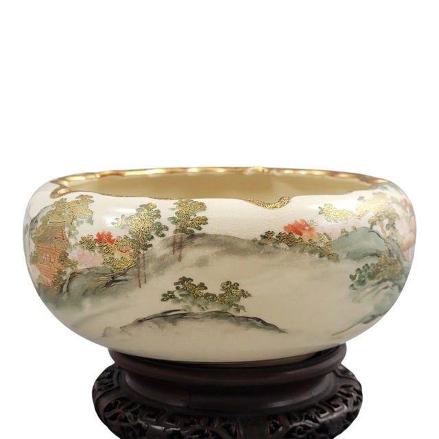 Meiji Japanese Satsuma Centrepiece Bowl by Master Shizan For Sale - Image 3 of 14