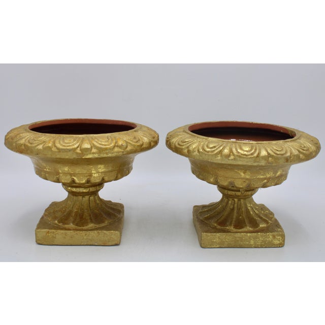 Italian Mid Century Italian Gold Leaf Gilt Terra Cotta Urns For Sale - Image 3 of 12