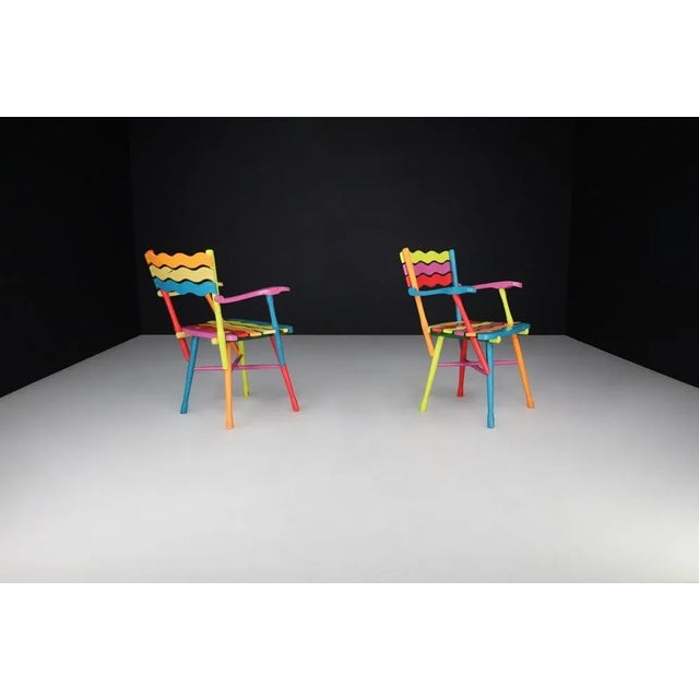 Mid-Century French Folk Art Painted Beechwood Chairs, France, 1960s, Set of 2 For Sale - Image 4 of 9