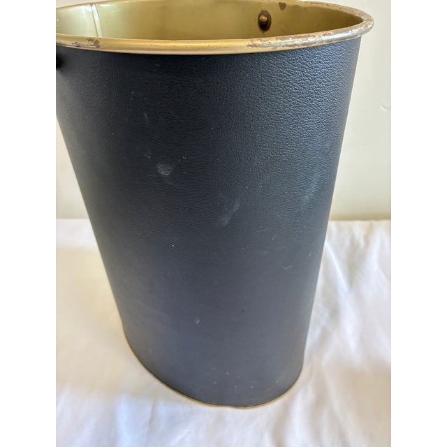 Vintage Mid-Century Black & Gold Wastebasket With Handle For Sale - Image 4 of 12