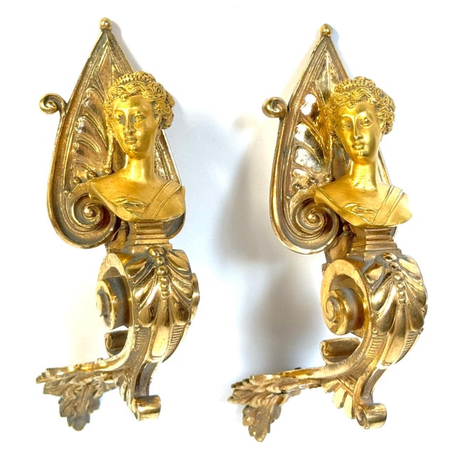 Pair of Napoleon III Fire-Gilt Ormolu Curtain Tiebacks with Classical Female Busts, Palais Royal, Paris, 1870s An...