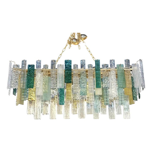 Monumental Rectangular Strip Listelli Murano Glass Chandelier by Simoeng For Sale