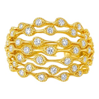 Mid 20th Century 14k Yellow Gold Diamond Filigree Cocktail Dome Band Ring Estate, Size 6.75 For Sale