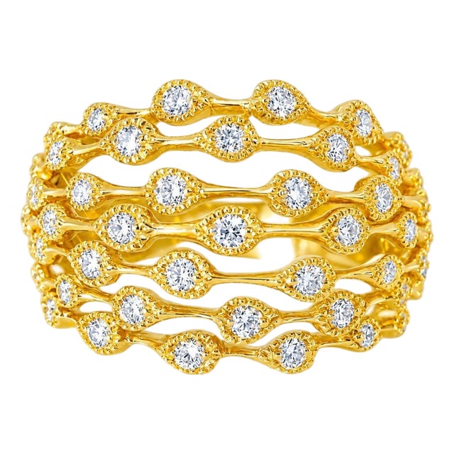 Mid 20th Century 14k Yellow Gold Diamond Filigree Cocktail Dome Band Ring Estate, Size 6.75 For Sale
