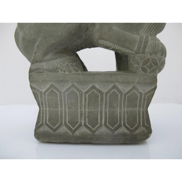 Stone Chinese Carved Stone Foo Dog Guardian Lion With Rattling Ball Statue For Sale - Image 7 of 10