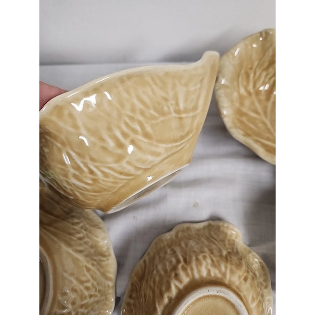 Ceramic Vintage Secla Portugal Pottery Gold Majolica Cabbage Soup Cereal Bowls-Set of 7 For Sale - Image 7 of 7