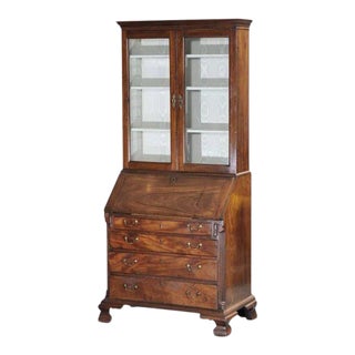 18th Century English George II Walnut Secretary Desk Display Cabinet For Sale