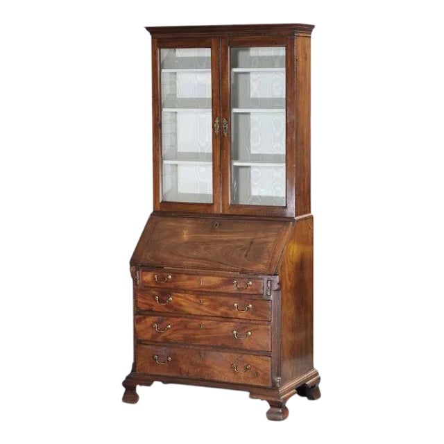 18th Century English George II Walnut Secretary Desk Display Cabinet For Sale