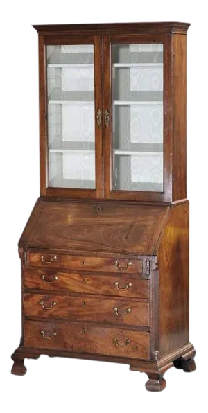18th Century English George II Walnut Secretary Desk Display Cabinet